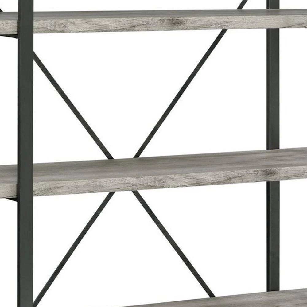 70 In. Light Gray 5 Shelves Wood Bookcase with Crossed Metal Design by Benjara 4 70 In. Light Gray 5 Shelves Wood Bookcase with Crossed Metal Design by Benjara - Image 4