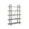 70 In. Light Gray 5 Shelves Wood Bookcase with Crossed Metal Design by Benjara