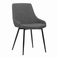 Black and Gray Fabric Upholstered Dining Chair with Metal Legs by Benjara