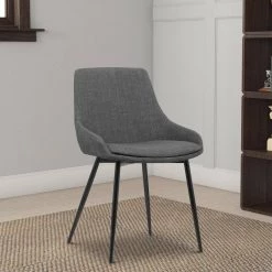 Black and Gray Fabric Upholstered Dining Chair with Metal Legs by Benjara -Cheap Benjara Store black and gray benjara dining chairs bm155594 fa 1000