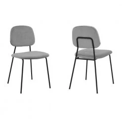 Black and Gray Metal and Leatherette Side Dining Chair (Set of 2) by Benjara