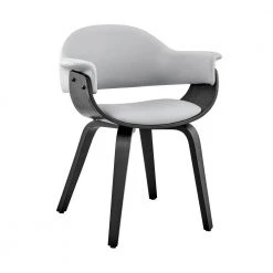 Gray and Black Leatherette Dining Chair with Curved Seat by Benjara