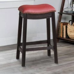 24 in. Gray and Red Wooden Counter Stool with Upholstered Cushion Seat by Benjara -Cheap Benjara Store black and red benjara bar stools bm233107 31 1000