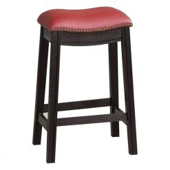 24 in. Gray and Red Wooden Counter Stool with Upholstered Cushion Seat by Benjara