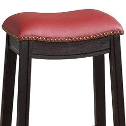 24 in. Gray and Red Wooden Counter Stool with Upholstered Cushion Seat by Benjara -Cheap Benjara Store black and red benjara bar stools bm233107 c3 1000