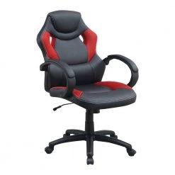 Black and Red Office Chair with Curved Cut Out Padded Back by Benjara