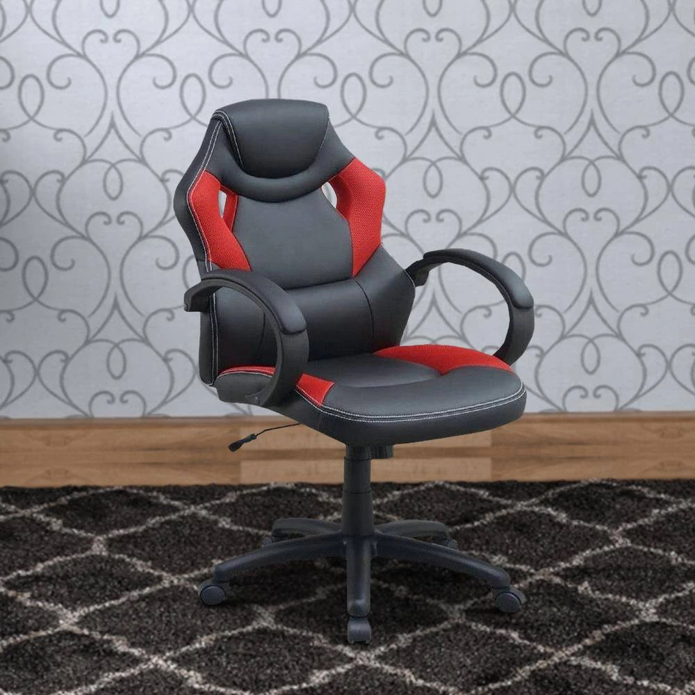 Black and Red Office Chair with Curved Cut Out Padded Back by Benjara 6 Black and Red Office Chair with Curved Cut Out Padded Back by Benjara - Image 6