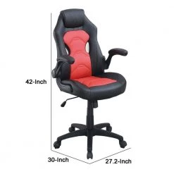 Black and Red Office Chair with Padded Seat and Curved Track Arms by Benjara -Cheap Benjara Store black and red benjara task chairs bm266487 44 1000