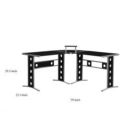 Captivating 59 in. L Shape Black Metal without Drawer Computer Desk with Silver Frame by Benjara -Cheap Benjara Store black and silver benjara computer desks bm156229 44 1000