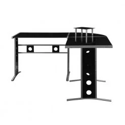 Captivating 59 in. L Shape Black Metal without Drawer Computer Desk with Silver Frame by Benjara -Cheap Benjara Store black and silver benjara computer desks bm156229 4f 1000