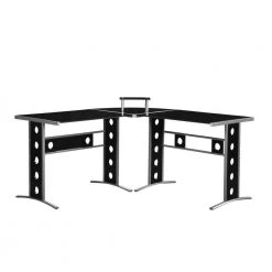 Captivating 59 in. L Shape Black Metal without Drawer Computer Desk with Silver Frame by Benjara -Cheap Benjara Store black and silver benjara computer desks bm156229 77 1000