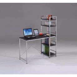 20 in. W Black and Chrome Silver Computer Desk with Shelves by Benjara -Cheap Benjara Store black and silver benjara computer desks bm158748 31 1000