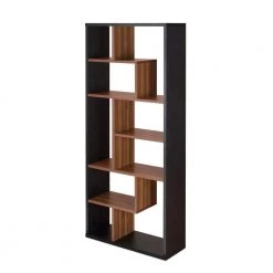71 in. H Natural Brown and Black Wooden Rectangular Cube Bookcase by Benjara