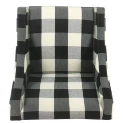Black and White Fabric Upholstered Wooden Accent Chair with Buffalo Plaid Pattern by Benjara -Cheap Benjara Store black and white benjara accent chairs bm194045 1f 1000