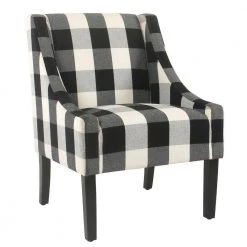 Black and White Fabric Upholstered Wooden Accent Chair with Buffalo Plaid Pattern by Benjara -Cheap Benjara Store black and white benjara accent chairs bm194045 31 1000