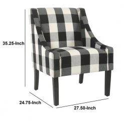 Black and White Fabric Upholstered Wooden Accent Chair with Buffalo Plaid Pattern by Benjara -Cheap Benjara Store black and white benjara accent chairs bm194045 76 1000