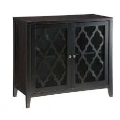 34 in. Black Wooden Storage Cabinet with with 2 Doors and Quatrefoil Design by Benjara -Cheap Benjara Store black benjara accent cabinets bm154273 31 1000