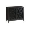 34 in. Black Wooden Storage Cabinet with with 2 Doors and Quatrefoil Design by Benjara