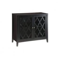34 in. Black Wooden Storage Cabinet with with 2 Doors and Quatrefoil Design by Benjara -Cheap Benjara Store black benjara accent cabinets bm154273 77 1000