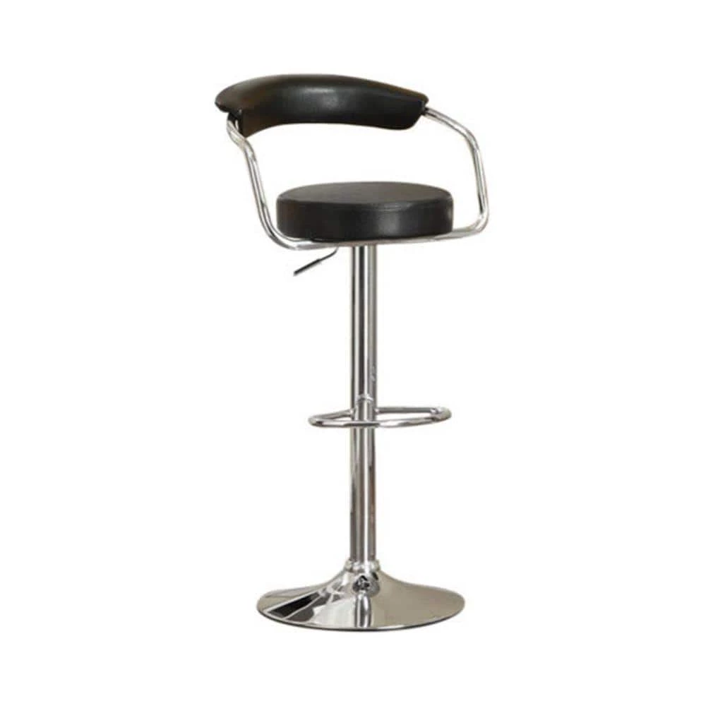 34 in. Black and Silver Round Seat Bar Stool With Gas Lift (Set of 2) by Benjara 2 34 in. Black and Silver Round Seat Bar Stool With Gas Lift (Set of 2) by Benjara - Image 2