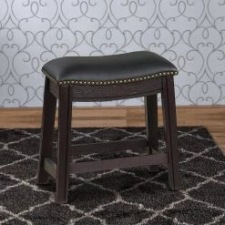 18 in. H Black Curved Leatherette Stool with Nailhead Trim (Set of 2) by Benjara -Cheap Benjara Store black benjara bar stools bm231998 31 1000