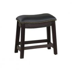 18 in. H Black Curved Leatherette Stool with Nailhead Trim (Set of 2) by Benjara