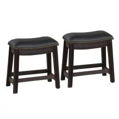 18 in. H Black Curved Leatherette Stool with Nailhead Trim (Set of 2) by Benjara -Cheap Benjara Store black benjara bar stools bm231998 fa 1000