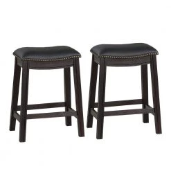 24 in. H Black Curved Leatherette Counter Stool with Nailhead Trim (Set of 2) by Benjara