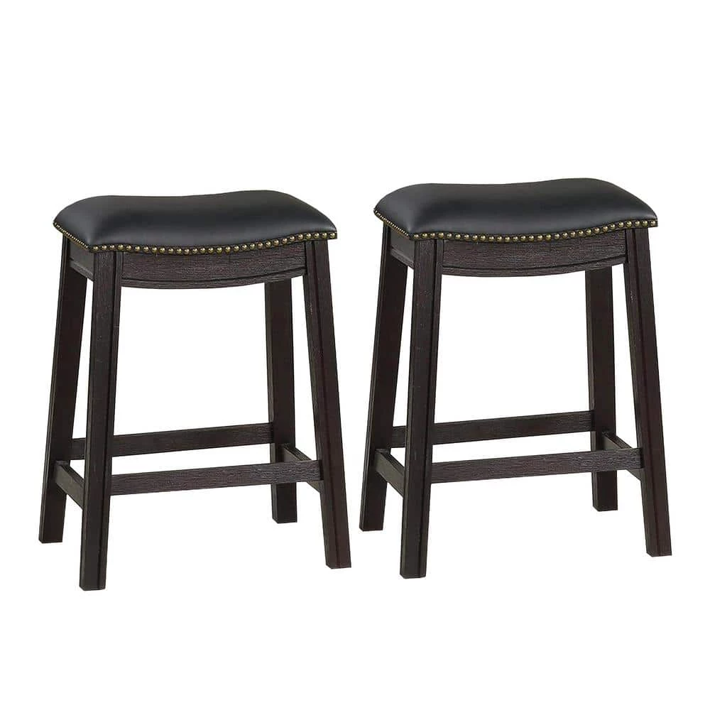 24 in. H Black Curved Leatherette Counter Stool with Nailhead Trim (Set of 2) by Benjara 1 24 in. H Black Curved Leatherette Counter Stool with Nailhead Trim (Set of 2) by Benjara
