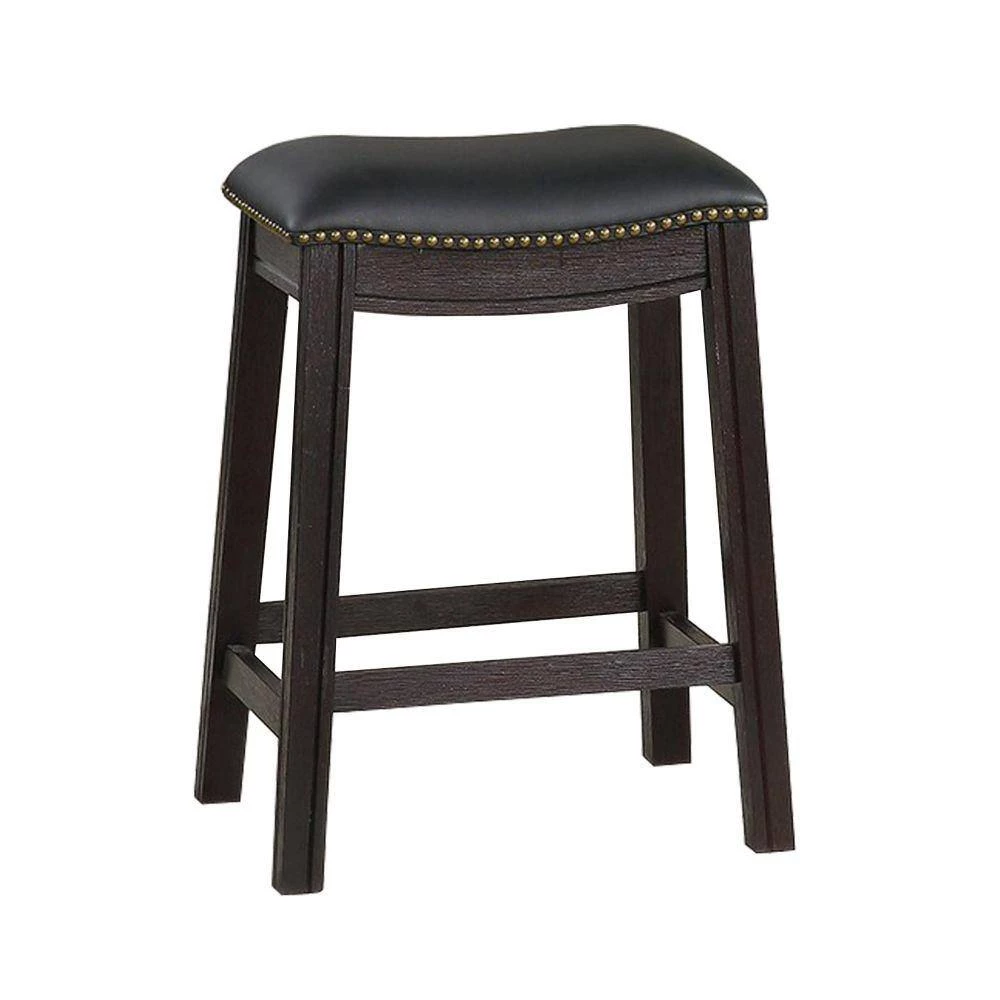 24 in. H Black Curved Leatherette Counter Stool with Nailhead Trim (Set of 2) by Benjara 2 24 in. H Black Curved Leatherette Counter Stool with Nailhead Trim (Set of 2) by Benjara - Image 2