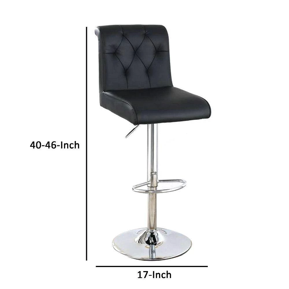 40 in. Black Low Back Metal Adjustable Bar Stool with Rolled Button Tufted Back (Set of 2) by Benjara 5 40 in. Black Low Back Metal Adjustable Bar Stool with Rolled Button Tufted Back (Set of 2) by Benjara - Image 5