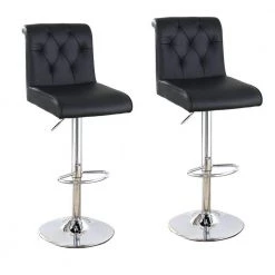 Cheap Benjara Store 22 40 in. Black Low Back Metal Adjustable Bar Stool with Rolled Button Tufted Back (Set of 2) by Benjara