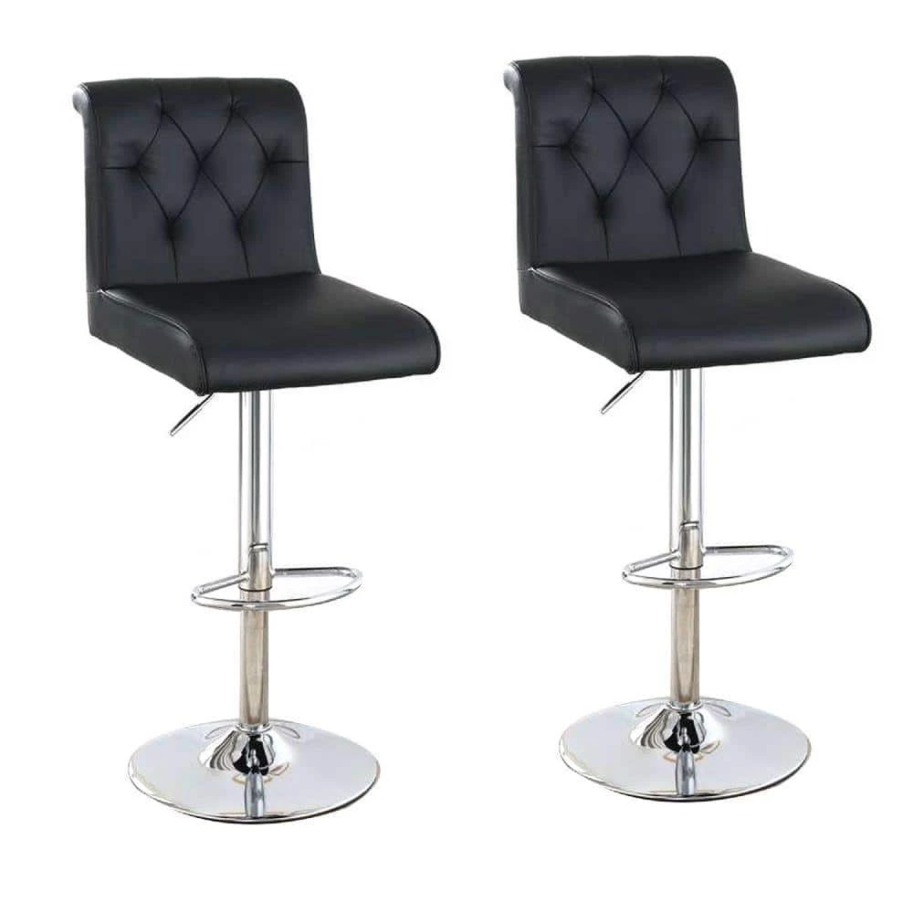 40 in. Black Low Back Metal Adjustable Bar Stool with Rolled Button Tufted Back (Set of 2) by Benjara 1 40 in. Black Low Back Metal Adjustable Bar Stool with Rolled Button Tufted Back (Set of 2) by Benjara