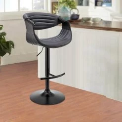 45 in. Black Metal Framed Adjustable Barstool with Faux Leather and Bucket Seat by Benjara -Cheap Benjara Store black benjara bar stools bm270012 31 1000