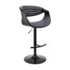 45 in. Black Metal Framed Adjustable Barstool with Faux Leather and Bucket Seat by Benjara