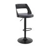 43 in. Black Metal Framed Adjustable Barstool with Open Wooden Back by Benjara