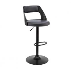 43 in. Black Metal Framed Adjustable Barstool with Open Wooden Back by Benjara
