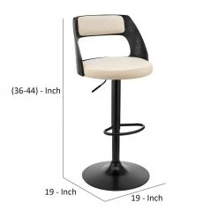 44 in. Black and Cream Metal Framed Adjustable Barstool with Open Design Wooden Back by Benjara -Cheap Benjara Store black benjara bar stools bm270025 44 1000