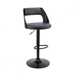 44 in. Black Metal Framed Adjustable Barstool with Open Design Wooden Back by Benjara