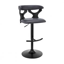 43 in. Black Metal Framed Adjustable Barstool with Curved Cut Out Wooden Back by Benjara -Cheap Benjara Store black benjara bar stools bm270034 31 1000