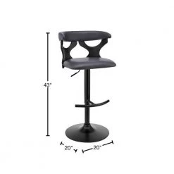 43 in. Black Metal Framed Adjustable Barstool with Curved Cut Out Wooden Back by Benjara -Cheap Benjara Store black benjara bar stools bm270034 40 1000