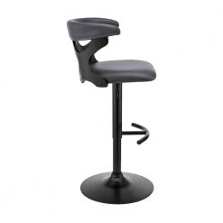 43 in. Black Metal Framed Adjustable Barstool with Curved Cut Out Wooden Back by Benjara -Cheap Benjara Store black benjara bar stools bm270034 4f 1000