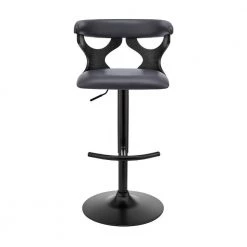 43 in. Black Metal Framed Adjustable Barstool with Curved Cut Out Wooden Back by Benjara -Cheap Benjara Store black benjara bar stools bm270034 c3 1000