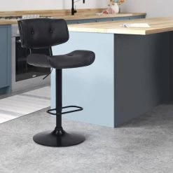 46 in. Black Low Back Metal Bar Stool with Leatherette Button Tufted Back and Seat by Benjara -Cheap Benjara Store black benjara bar stools bm270409 31 1000