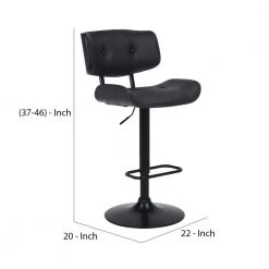 46 in. Black Low Back Metal Bar Stool with Leatherette Button Tufted Back and Seat by Benjara -Cheap Benjara Store black benjara bar stools bm270409 44 1000