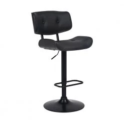 46 in. Black Low Back Metal Bar Stool with Leatherette Button Tufted Back and Seat by Benjara