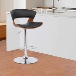 43 in. Black Low Back Wooden Bar Stool with Curved Leatherette Back and Swivel Mechanism by Benjara -Cheap Benjara Store black benjara bar stools bm270414 31 1000