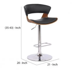43 in. Black Low Back Wooden Bar Stool with Curved Leatherette Back and Swivel Mechanism by Benjara -Cheap Benjara Store black benjara bar stools bm270414 44 1000