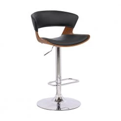 43 in. Black Low Back Wooden Bar Stool with Curved Leatherette Back and Swivel Mechanism by Benjara