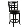 Sabi 37.5 in. Black High Back Solid Wood Swivel Counter Stool with Faux Leather Seat by Benjara